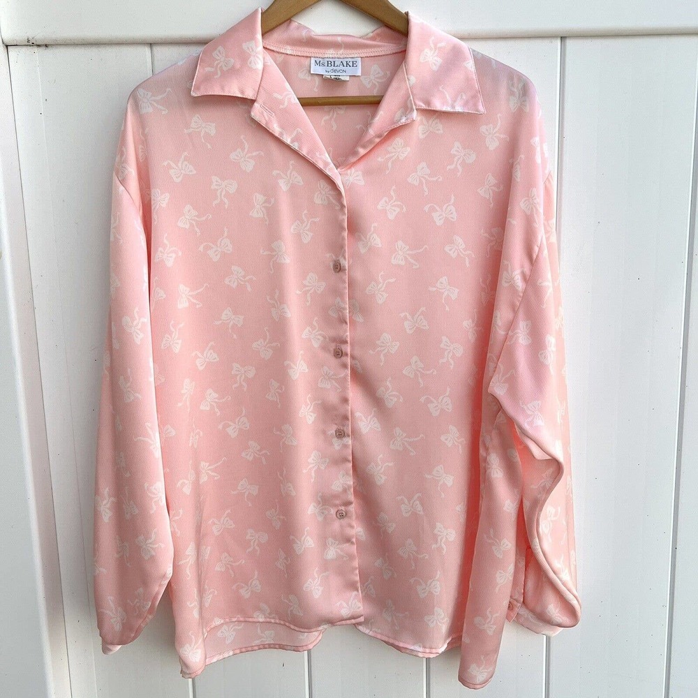Ms. Blake By Devon Vintage Blouse Long Sleeve Shirt Pink Bow Union 20W Coquette